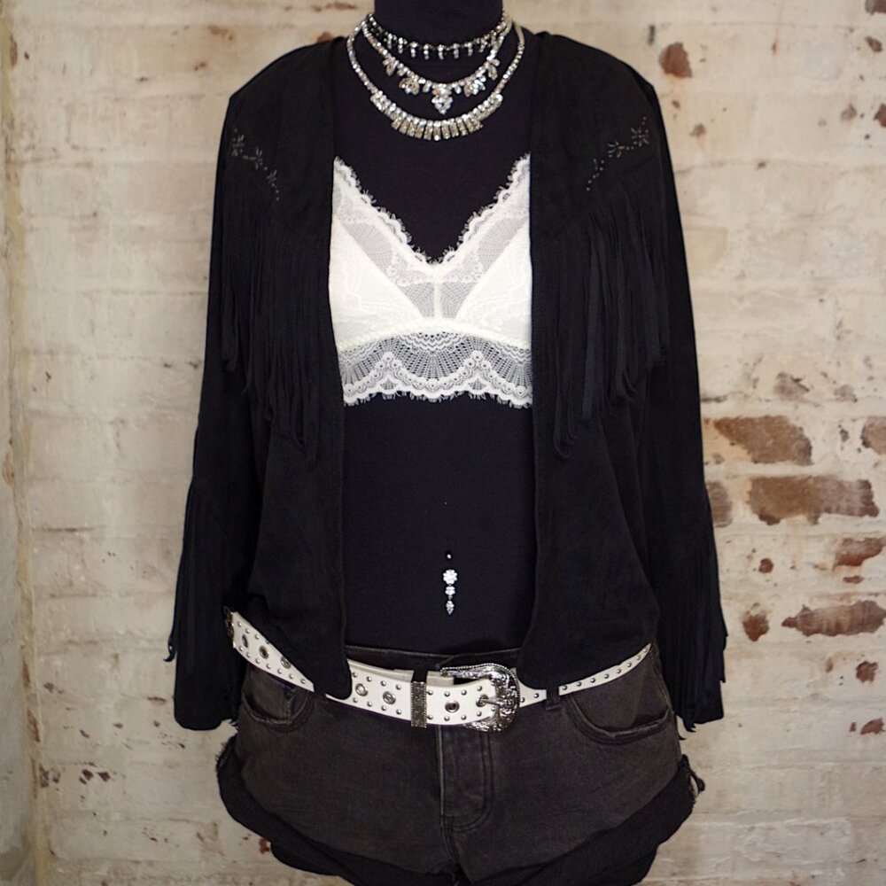 Hollister Studded Faux Suede Fringe Jacket